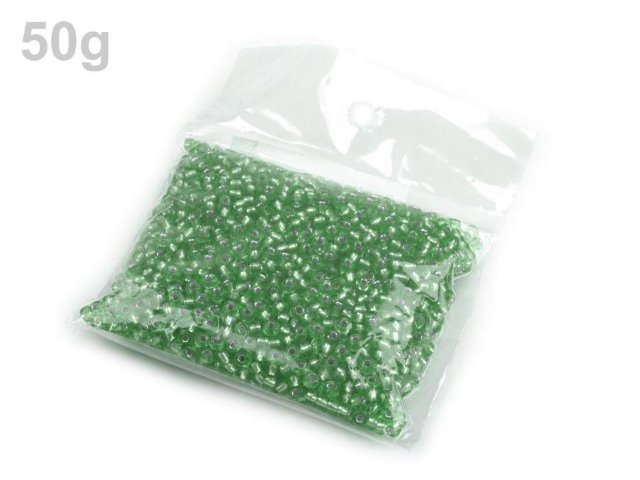 Korálky/rokajl s průtahem - zelená > (8/0) Ø2,9mm (sáček 30g)