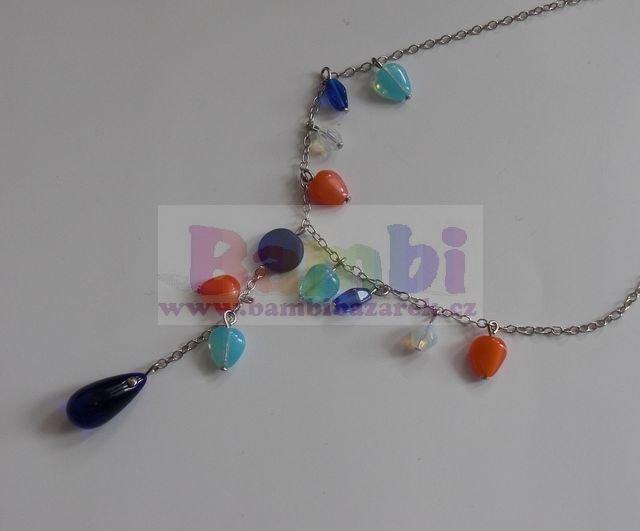 Řetízkový náhrdelník - modrá-oranžová