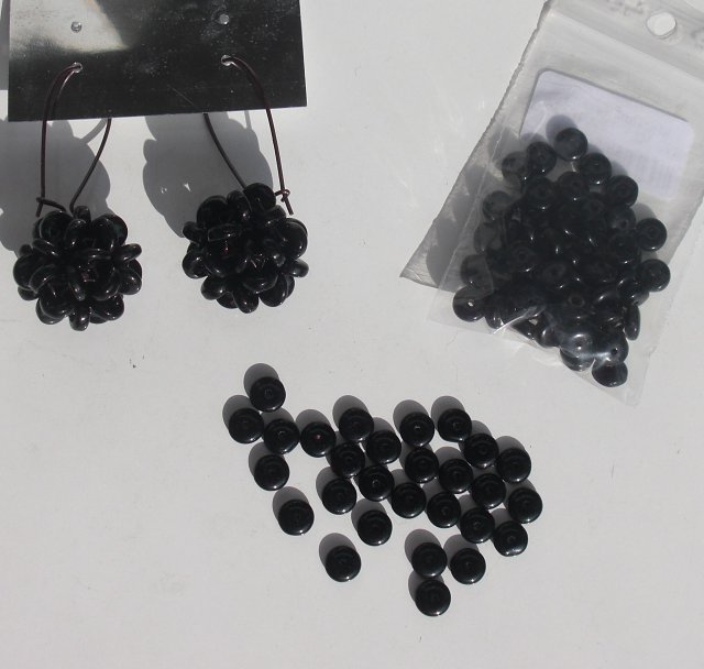 Korálky skleněné (60 kusů) - čočka, černá > Ø6mm