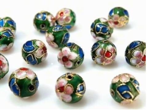 CLOISONNE kuličky - zelená Ø12mm (4kusy)