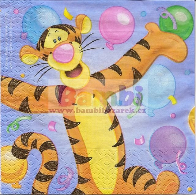 Třívrstvý ubrousek na decoupage - Medvídek Pú s dortem