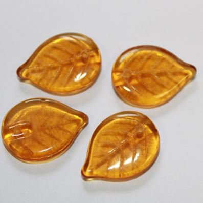 Korálky skleněné (10 kusů) - lístek - topaz