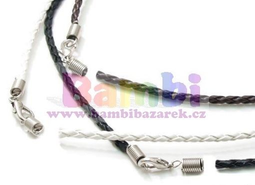 Šňůrka spletená s karabinkou - bílá/délka 45cm