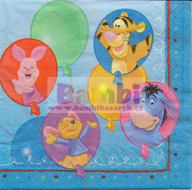 Třívrstvý ubrousek na decoupage - Medvídek Pú s balonky