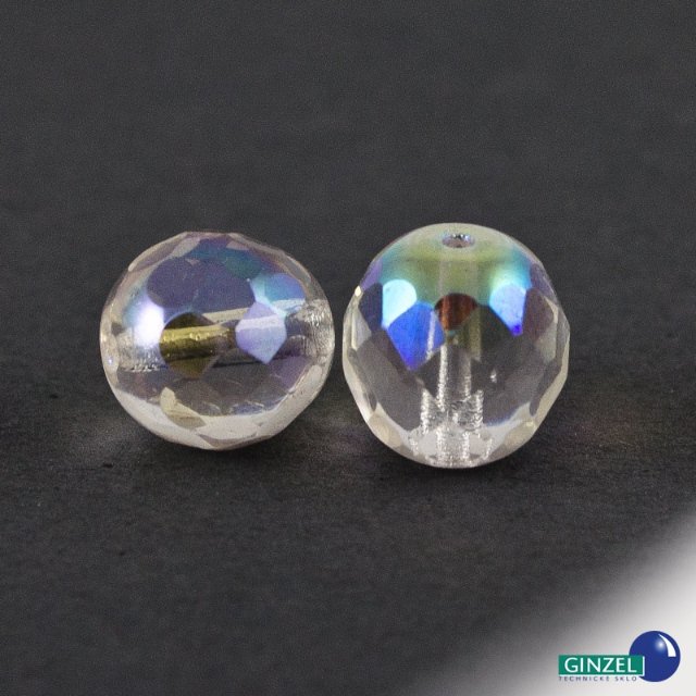 Korálky broušené/ohňovky - bílá průhledná AB lesk > Ø14mm (5kusů)