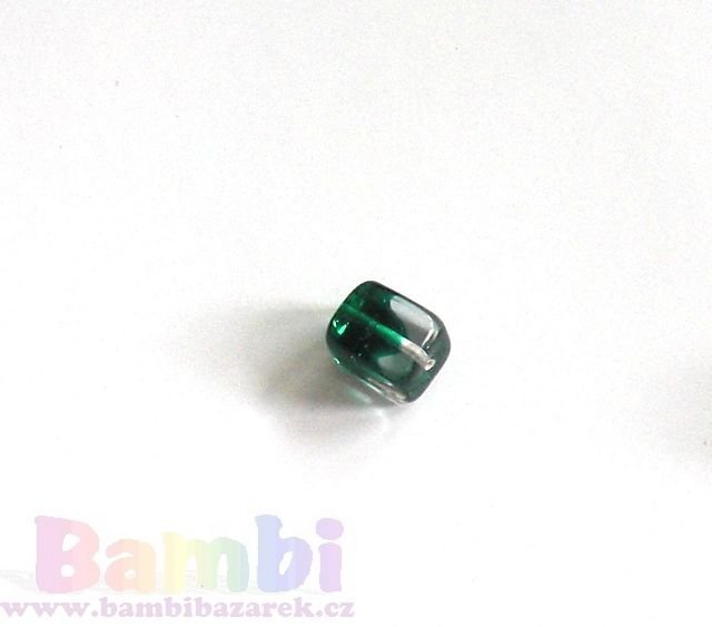 Vinuté perle - kvádr dvoubarevný - zelená-průhledná 13×11mm