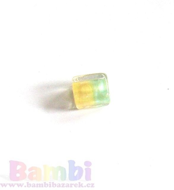 Vinuté perle - kvádr dvoubarevný - žlutá-zelená 13×10mm