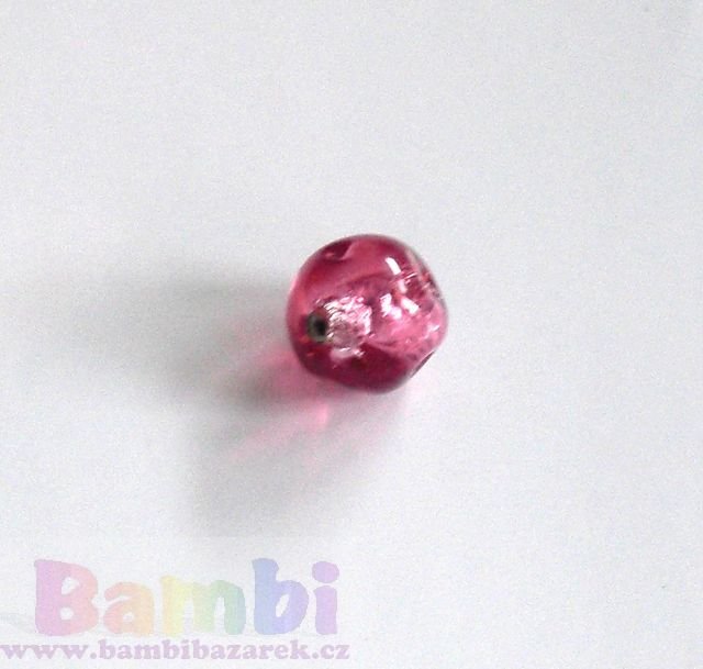 Vinuté perle - kulička nepravidelná - růžová se stříbrem uvnitř Ø12mm