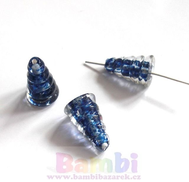 Vinuté perle kužel - modrá 18×11mm