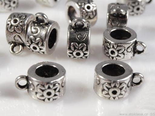 Korálek kovový závěsný - s květinkou 5x10mm