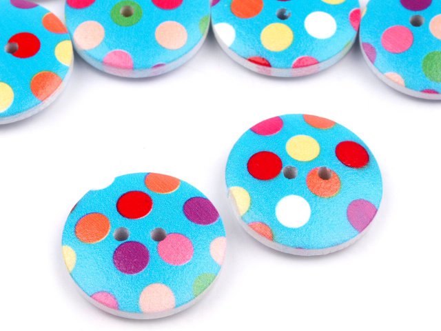 Knoflík dřevěný PUNTÍK - modrý tyrkys - průměr 23mm