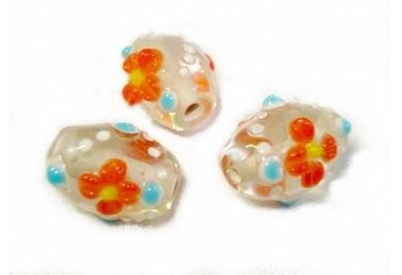 Vinuté perle - oliva zdobená oranžový květ 18x14mm