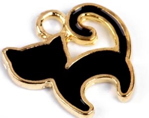 Přívěsek kovový smalt - kočička černá 12×10mm