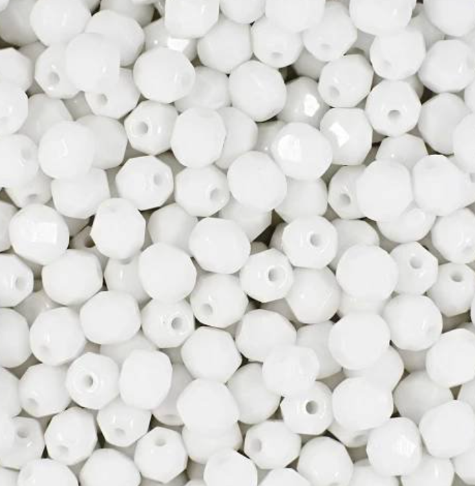 Korálky broušené/ohňovky - bílá neprůhledná > Ø3mm (20g)
