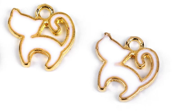Přívěsek kovový smalt - kočička bílá 12×10mm