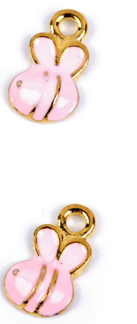 Přívěsek kovový smalt -muška růžová 10x10mm (2ks)