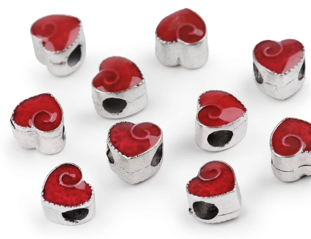 Korálek VELKÝ PRŮVLEK - srdce 10x10 mm (2ks)