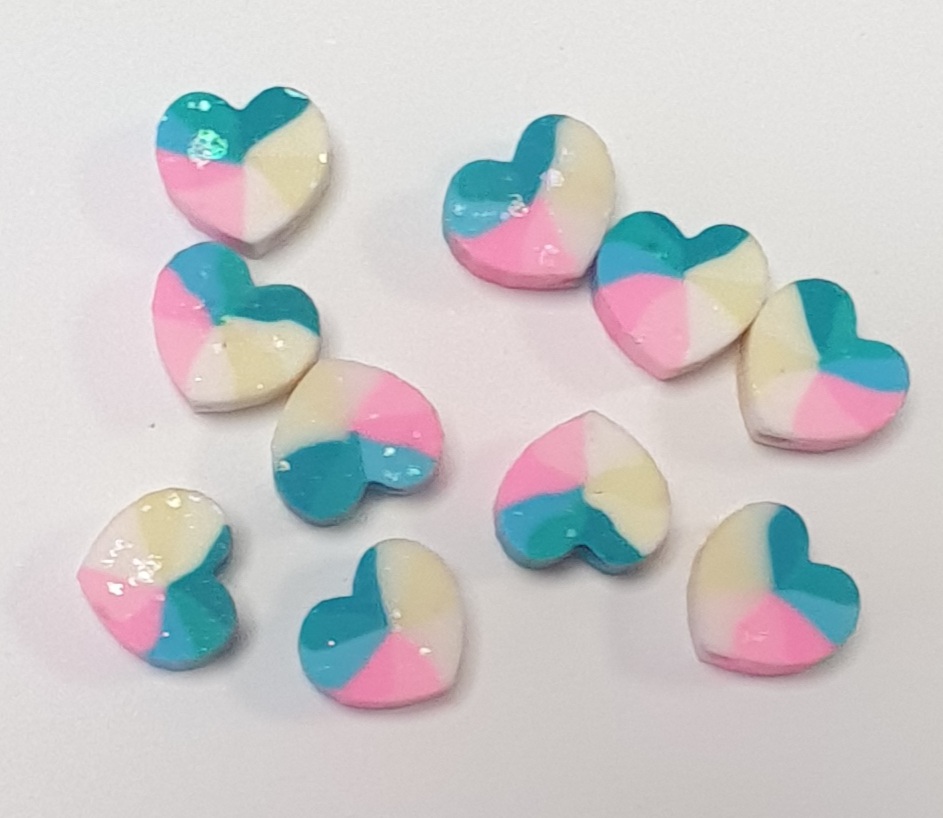 Korálky FIMO - DUHA - SRDÍČKA Ø10mm (5ks)