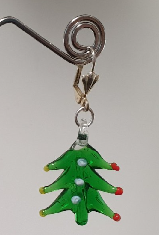 Vánoční náušnice - vánoční stromeček skleněný