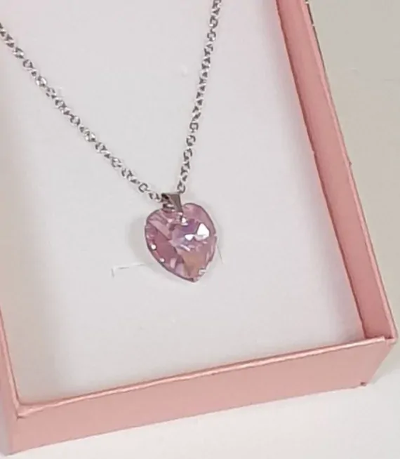 Valentýnský řetízek z chirurgické oceli s přívěškem - srdíčko SWAROVSKI (14x15 mm)