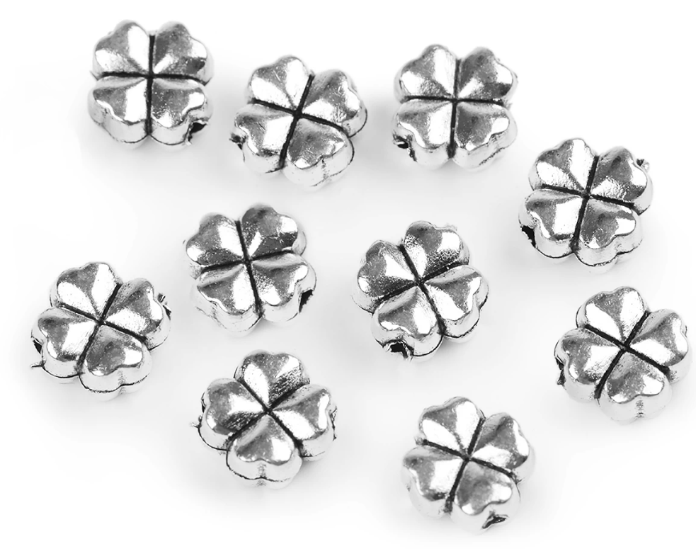 Korálek kovový - čtyřlístek 8x8 mm