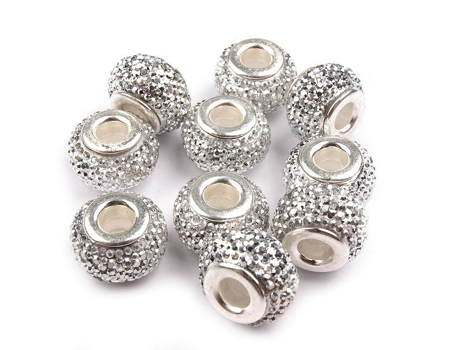 Plastové korálky VELKÝ PRŮVLEK - povrch s AB efektem - 9x14 mm