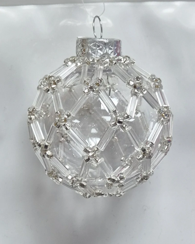 Vánoční ozdoba - koule 6cm - průhledná/stříbrná