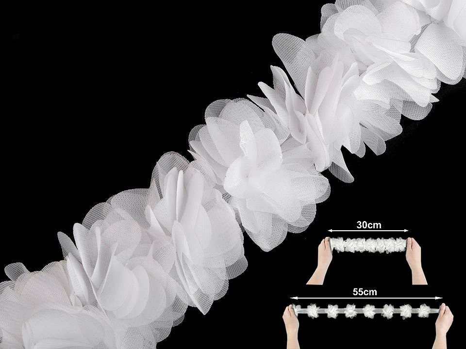 Prýmek na pružence šíře 60 mm - bílá (metráž)