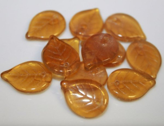 Korálky skleněné (10 kusů) - lístek - topaz