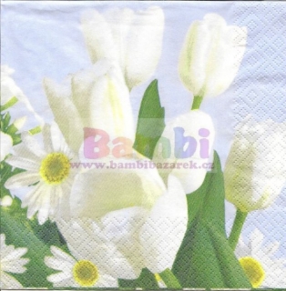 Třívrstvý ubrousek na decoupage - tulipány bílé