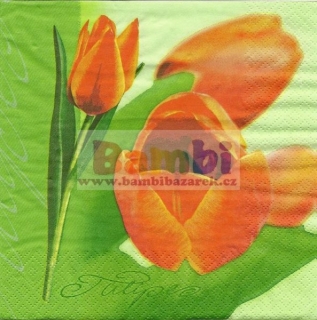 Třívrstvý ubrousek na decoupage - tulipány červené