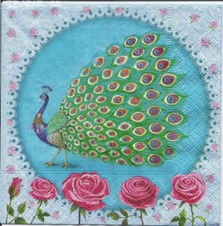 Třívrstvý ubrousek na decoupage - páv 25x25 cm