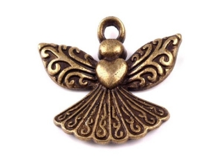 Přívěsek kovový - ANDĚL 20x22mm - staromosaz