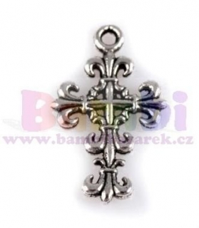 Přívěsek kovový - křížek zdobený 13x23mm