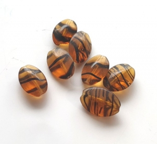 Korálky skleněné (10 kusů) - ovál 17×12mm, jantar žíhaný