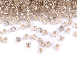 Korálky/rokajl s průtahem - stříbrná > (6/0) Ø4,1mm (sáček 30g)