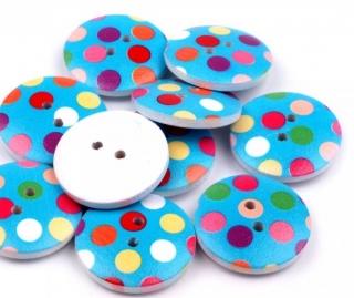 Knoflík dřevěný PUNTÍK - modrý tyrkys - průměr 23mm