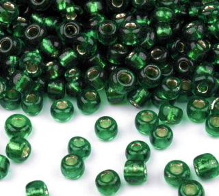 Korálky/rokajl s průtahem - zelená > (8/0) Ø2,9mm (sáček 30g)
