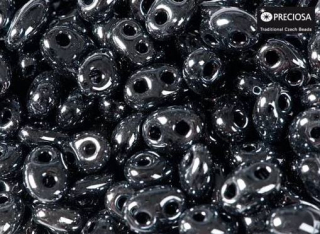 Korálky/rokajl TWIN (dvoudírkový) - černá hematit > 2,5x5 mm (10g)