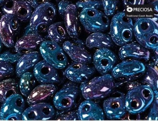 Korálky/rokajl TWIN (dvoudírkový) - černá iris > 2,5x5 mm (10g)