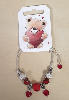 Náramek hadí ve stylu PANDORA - Valentýn - srdíčka červená