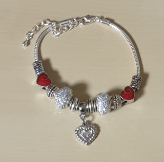 Náramek hadí ve stylu PANDORA - Valentýn - srdíčka/crystal