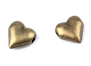 Kovový korálek srdce 8x8 mm - zlatohnědý