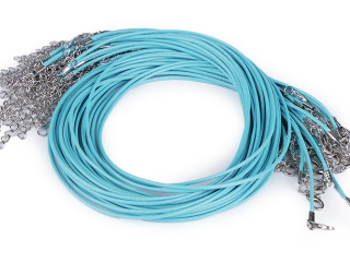 Splétaná šňůrka s karabinkou - (45 cm) modrá světlá