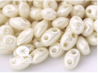 Korálky/rokajl TWIN (dvoudírkový) - smetanová perleťová > 2,5x5 mm (10g)