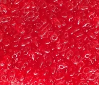 Korálky/rokajl TWIN (dvoudírkový) - červená matná > 2,5x5 mm (10g)