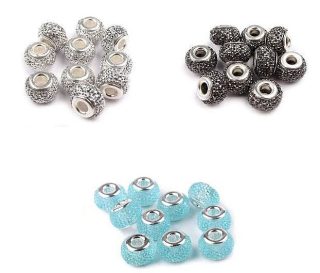 Plastové korálky VELKÝ PRŮVLEK - povrch s AB efektem - 9x14 mm