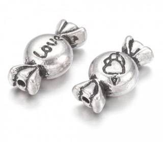 Korálek kovový - bonbon 11x6x3 mm (2ks)