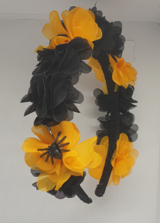Čelenka do vlasů - černá /oranžová s pavouky