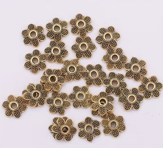 Kaplík kovový - květinka Ø7mm staromosaz (10ks)